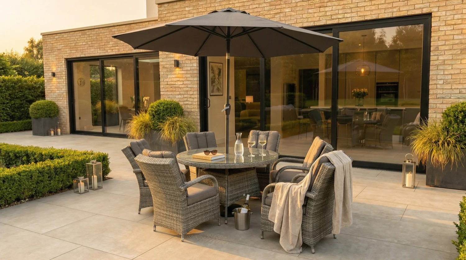 Monaco 6 Seater Flat Grey Round Dining Set – 1.30m - Image 1