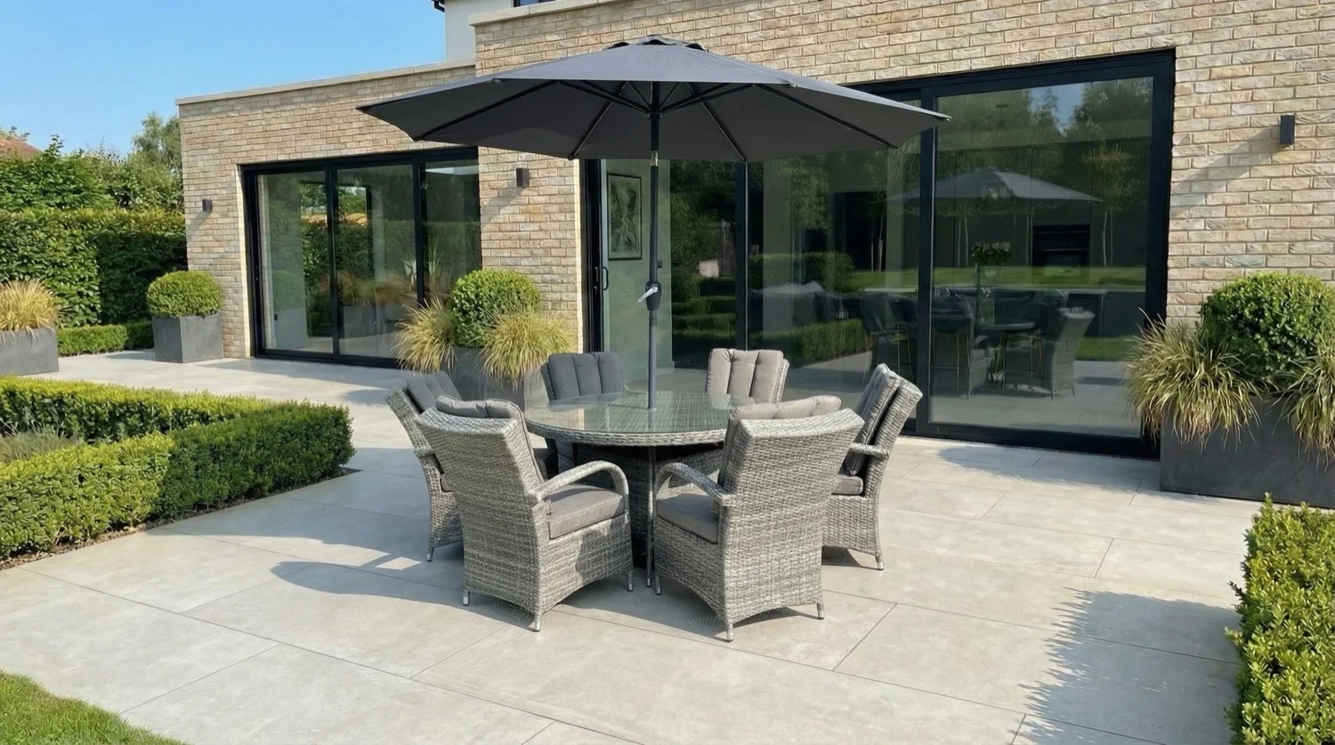 Monaco 6 Seater Flat Grey Round Dining Set – 1.30m - Image 2