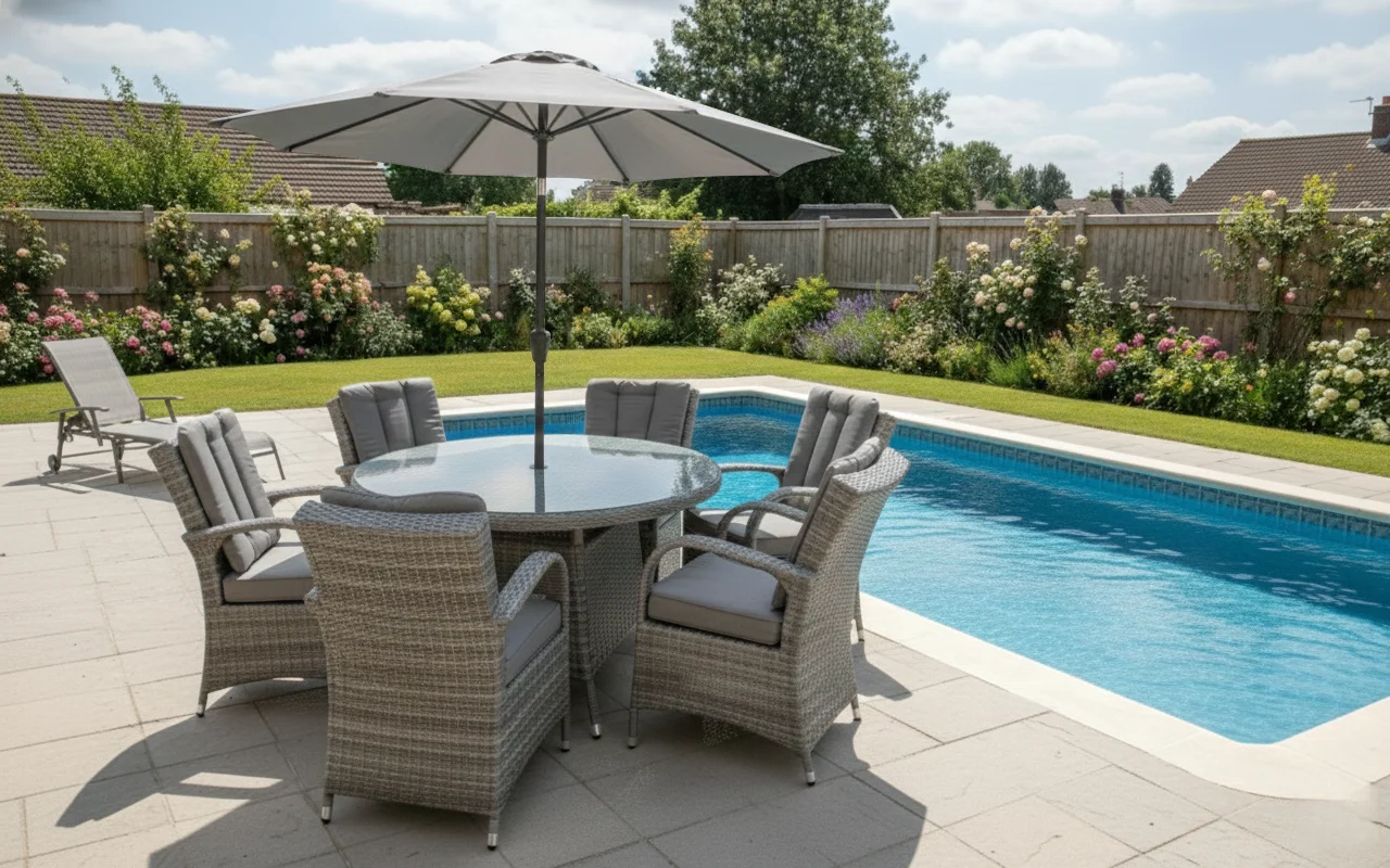 Monaco 6 Seater Flat Grey Round Dining Set – 1.30m - Image 3