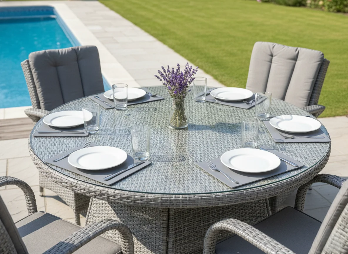 Monaco 6 Seater Flat Grey Round Dining Set – 1.30m thumbnail 6