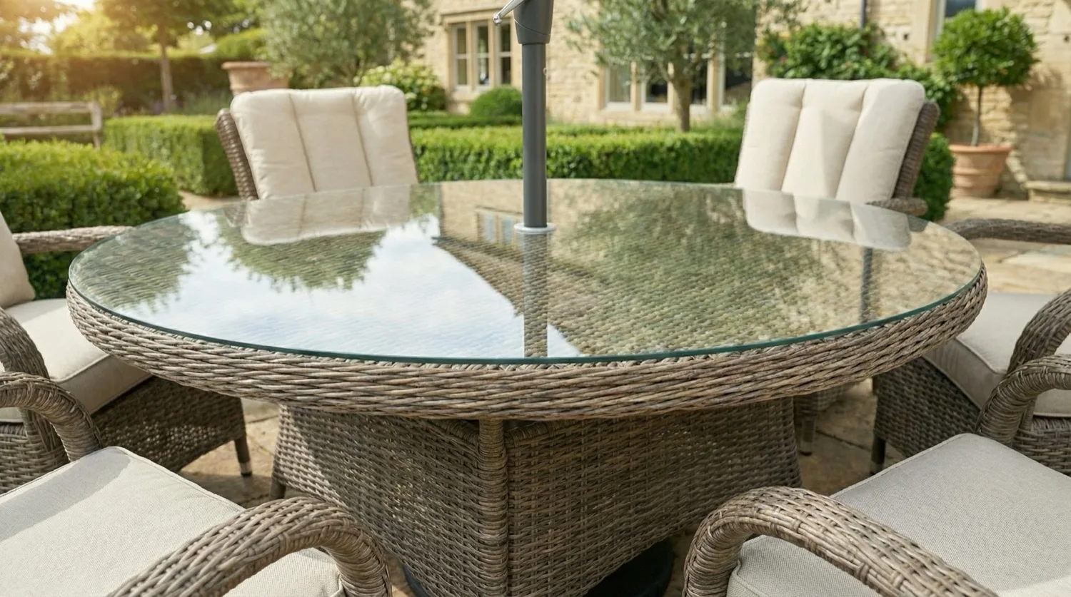 Ibiza 6 Seater Sand Round Weave Dining Set – 1.30m - Image 2