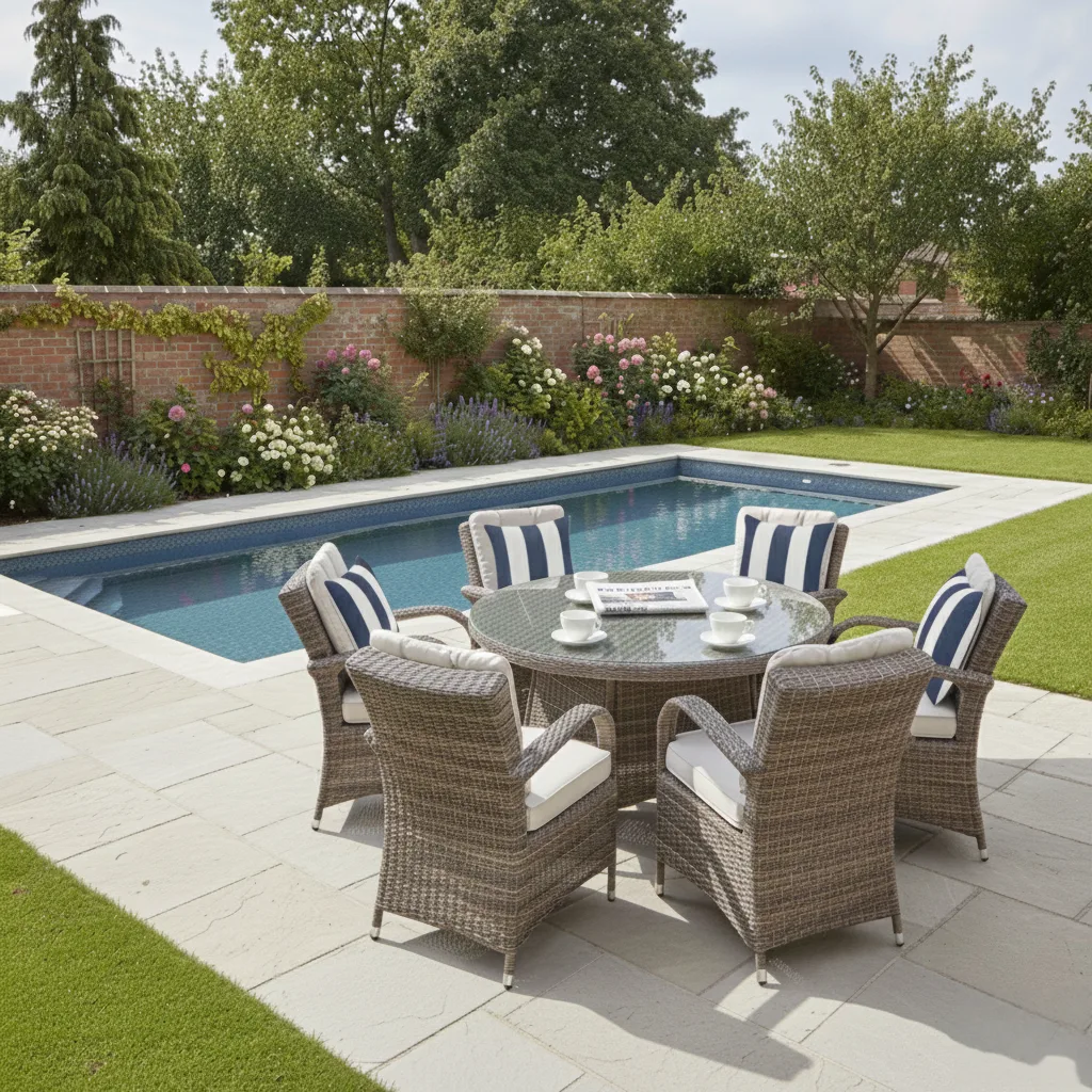 Ibiza 6 Seater Sand Round Weave Dining Set – 1.30m - Image 3