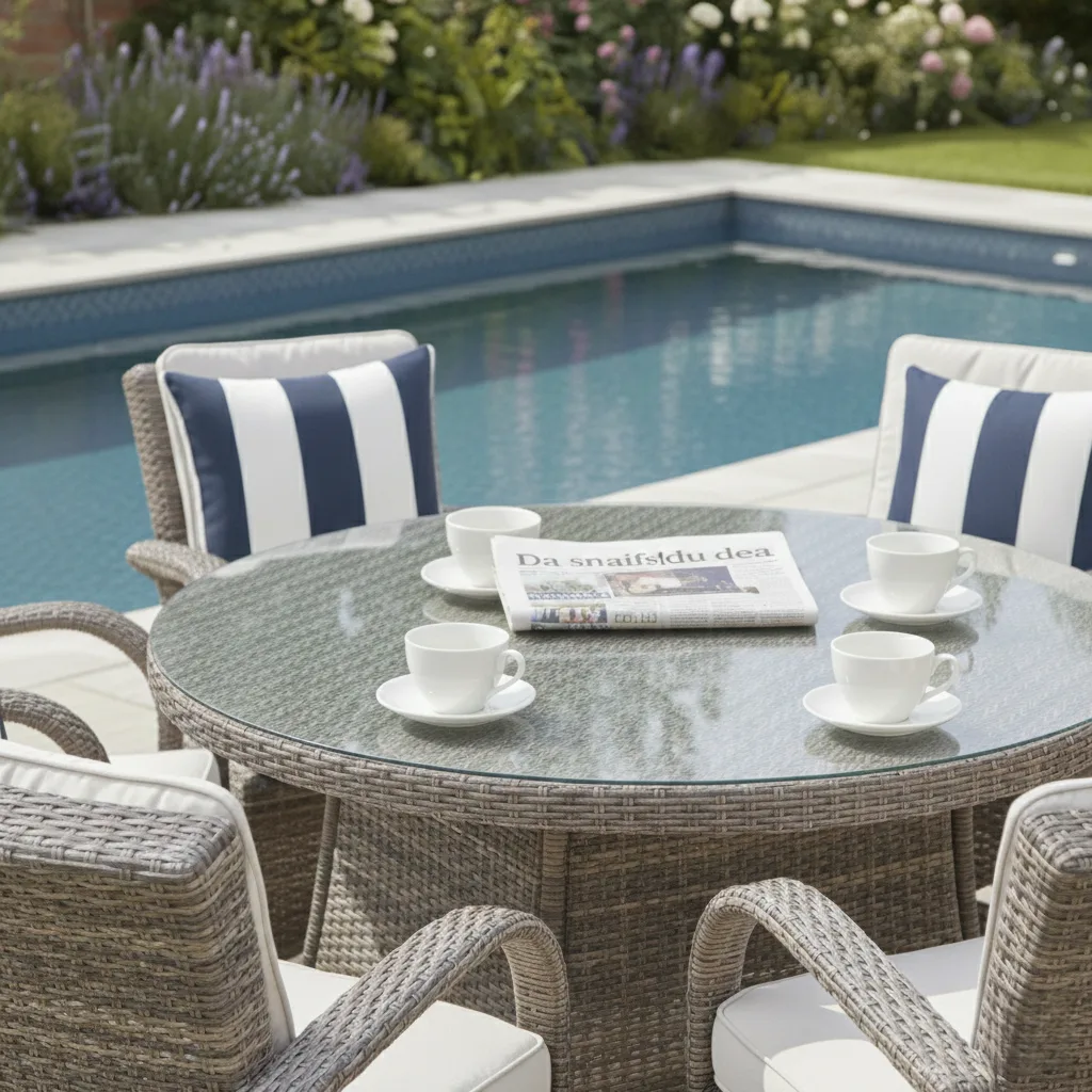 Ibiza 6 Seater Sand Round Weave Dining Set – 1.30m thumbnail 7