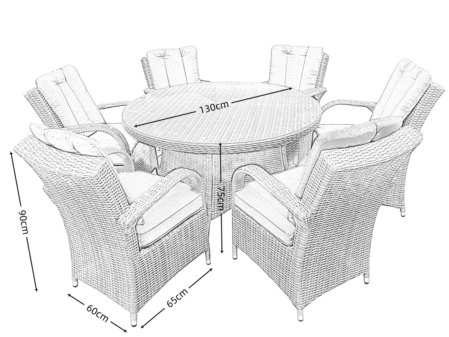Ibiza 6 Seater Sand Round Weave Dining Set – 1.30m thumbnail 9