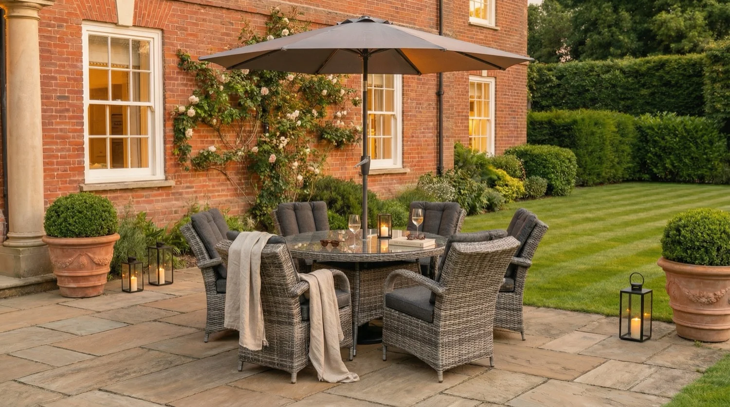 Riviera 6 Seater Grey Round Weave Dining Set – 1.30m - Image 1