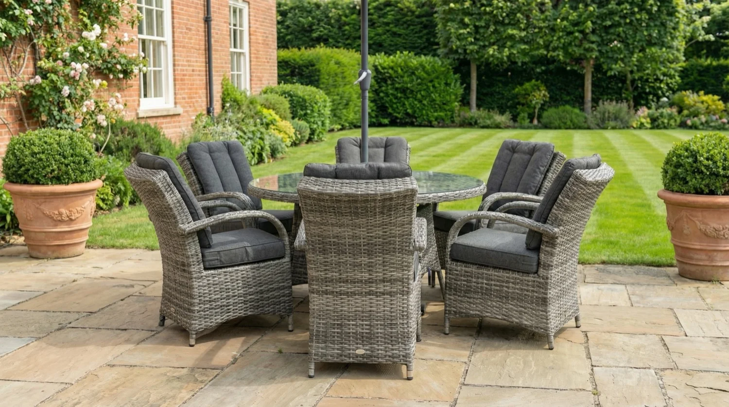 Riviera 6 Seater Grey Round Weave Dining Set – 1.30m - Image 2