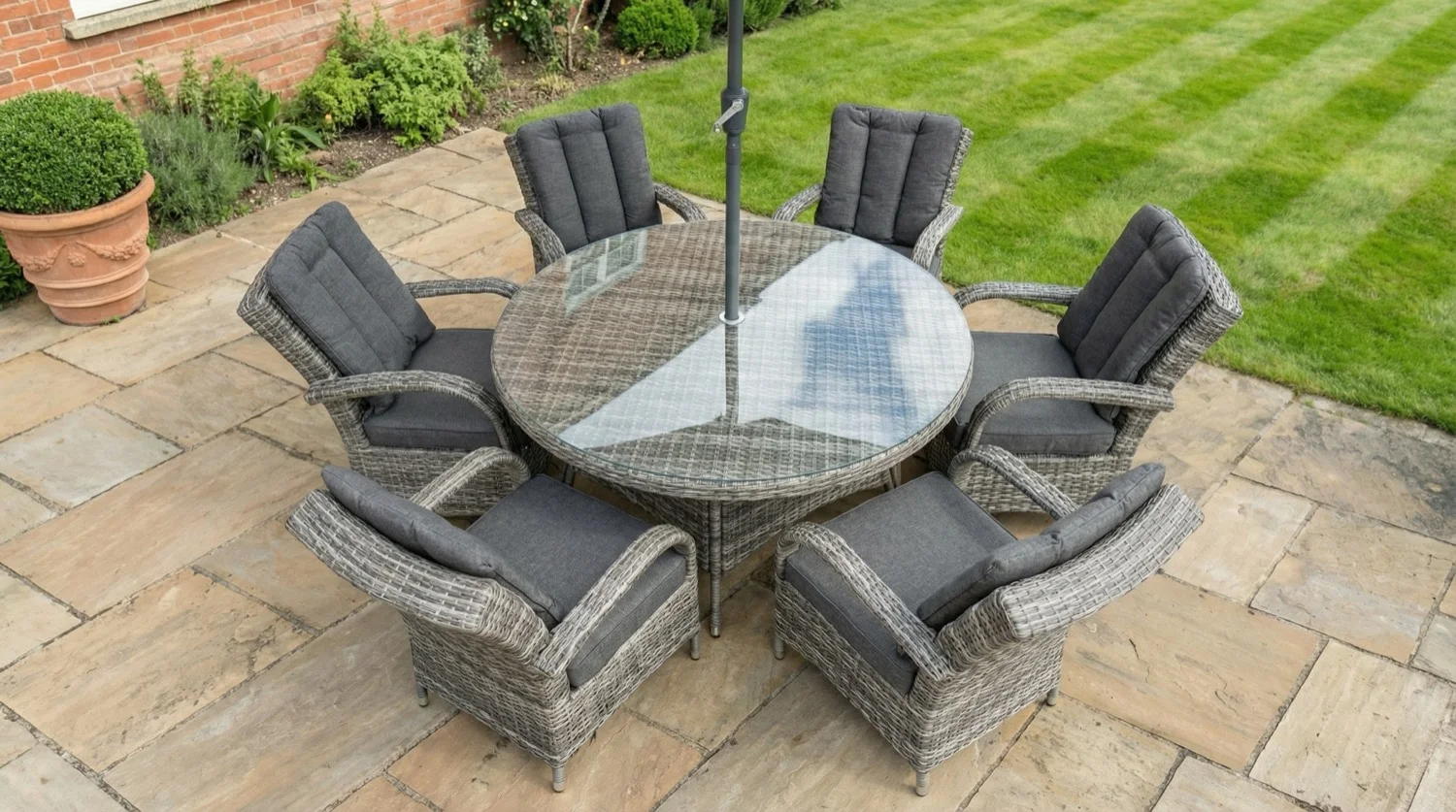 Riviera 6 Seater Grey Round Weave Dining Set – 1.30m - Image 4
