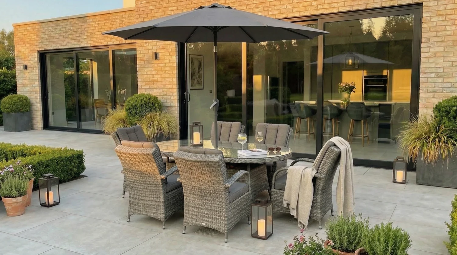 Monaco 6 Seater Grey Oval Flat Weave Dining Set – 1.8m - Image 1