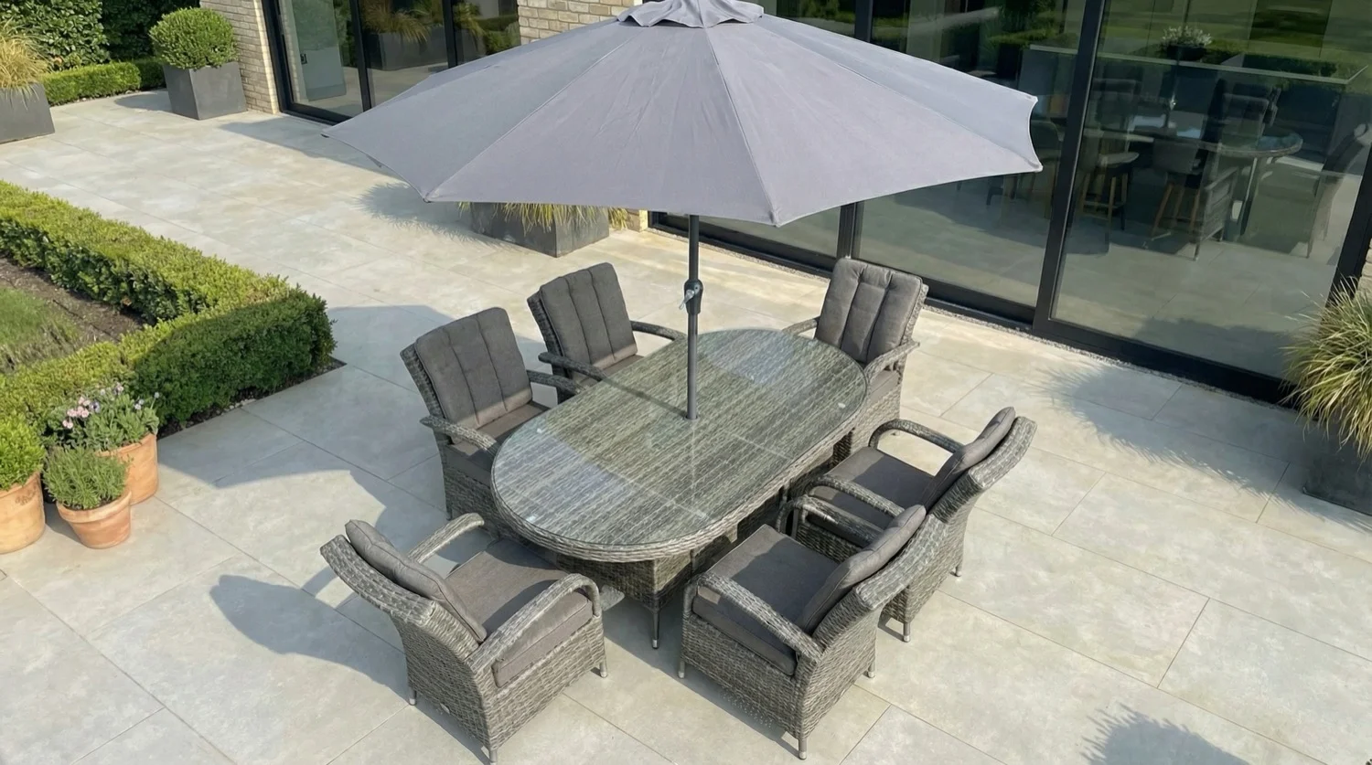 Monaco 6 Seater Grey Oval Flat Weave Dining Set – 1.8m - Image 3