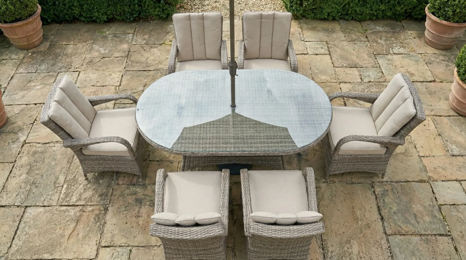 Ibiza 6 Seater Sand Oval Round Weave Dining Set – 1.8m - Image 2