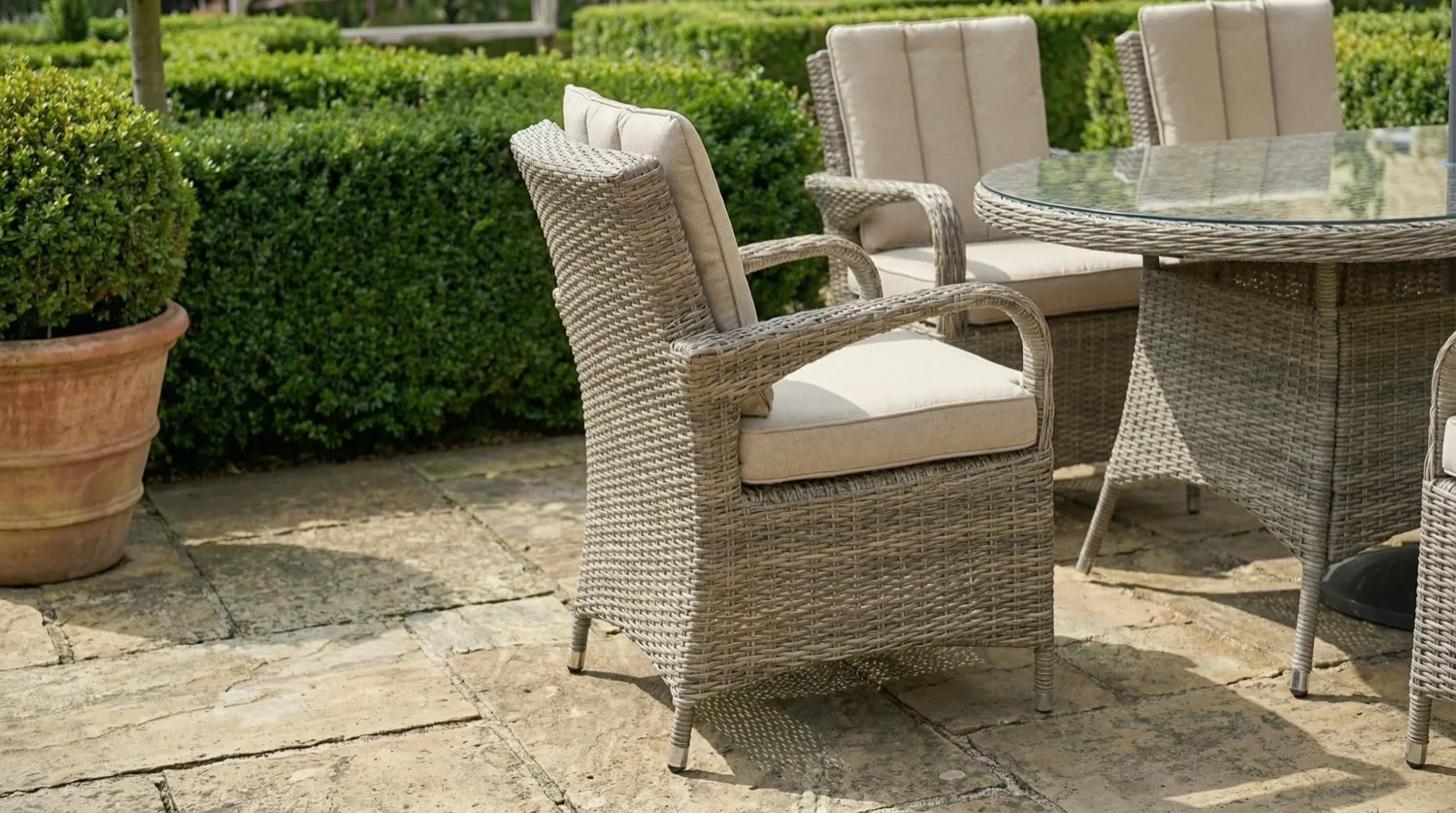 Ibiza 6 Seater Sand Oval Round Weave Dining Set – 1.8m - Image 4