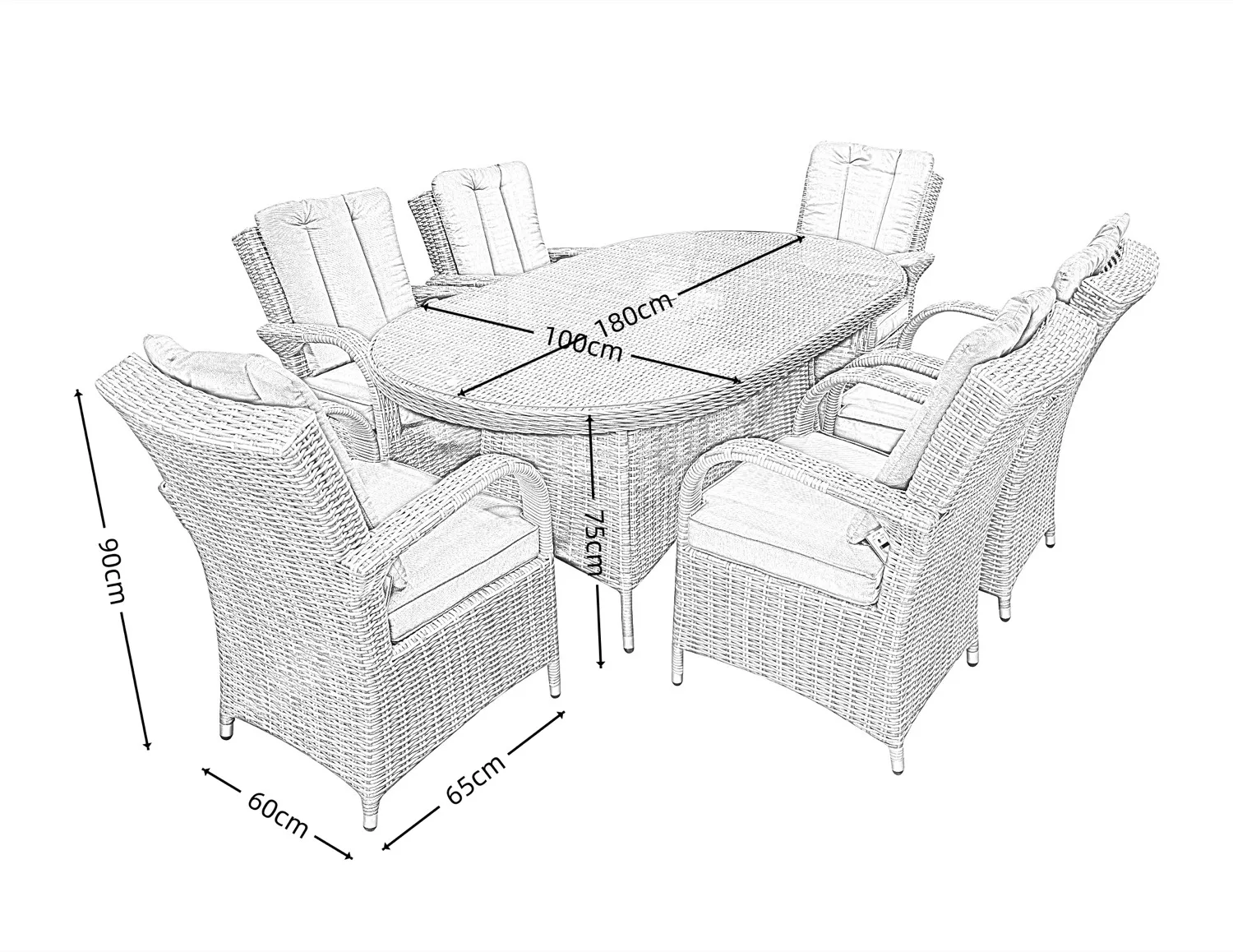 Ibiza 6 Seater Sand Oval Round Weave Dining Set – 1.8m thumbnail 10