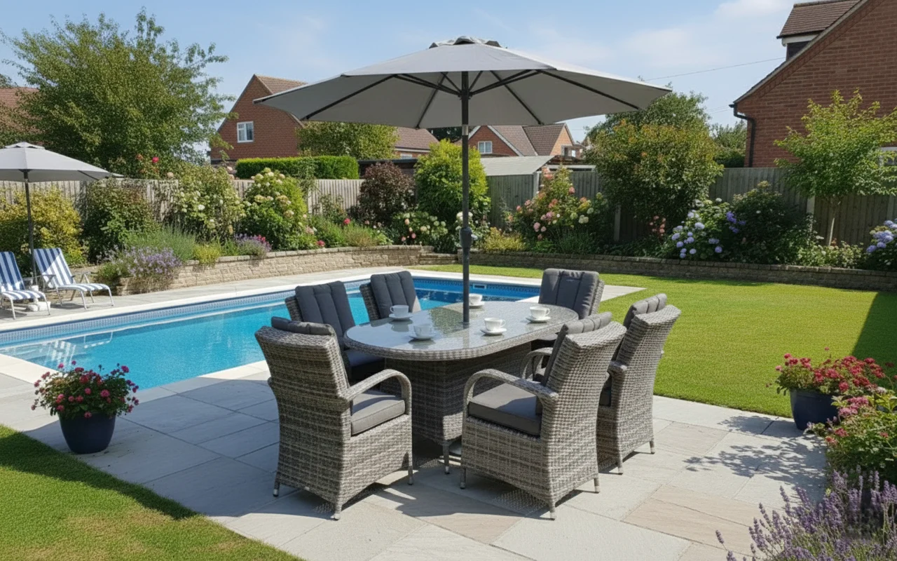 Riviera 6 Seater Grey Oval Round Weave Dining Set – 1.8m - Image 3