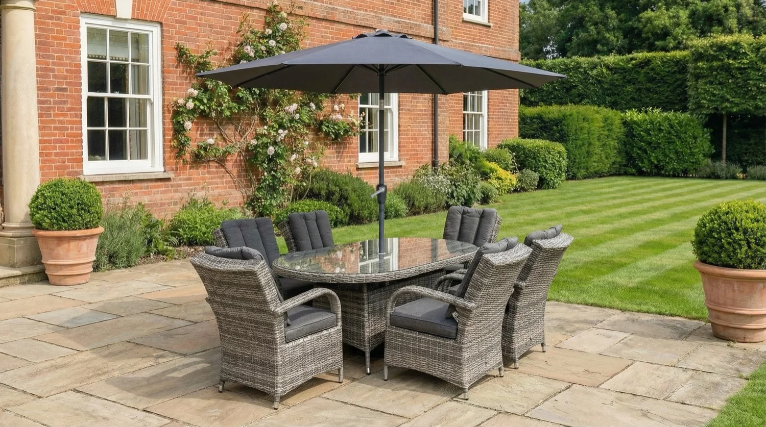 Riviera 6 Seater Grey Oval Round Weave Dining Set – 1.8m - Image 4