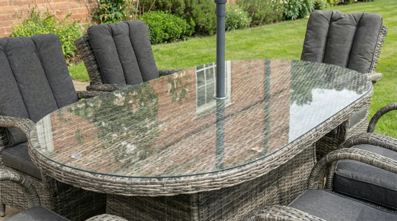 Riviera 6 Seater Grey Oval Round Weave Dining Set – 1.8m - View 5