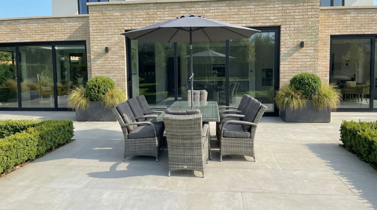 Monaco 8 Seater Grey Rectangular Flat Weave Dining Set – 2.0m - Image 2