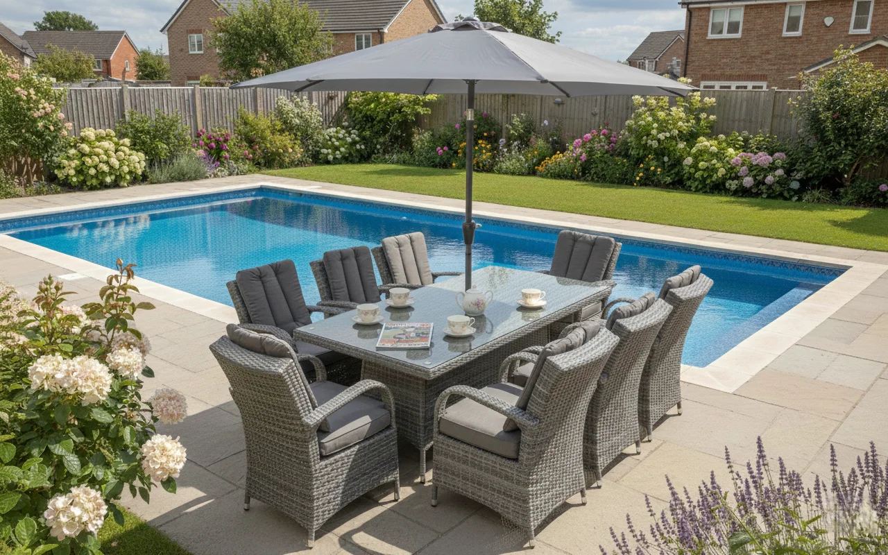 Monaco 8 Seater Grey Rectangular Flat Weave Dining Set – 2.0m - Image 3