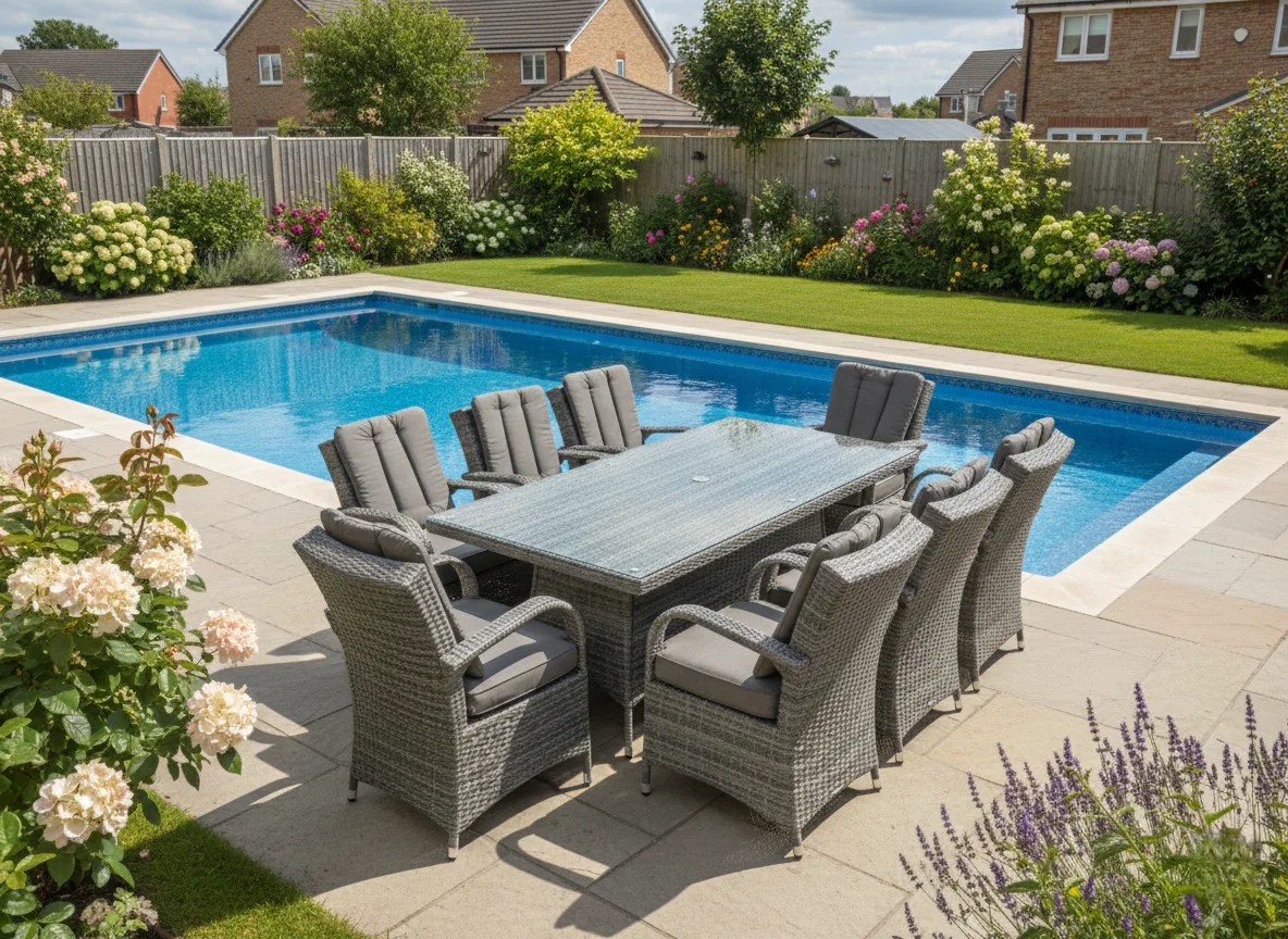 Monaco 8 Seater Grey Rectangular Flat Weave Dining Set – 2.0m thumbnail 9