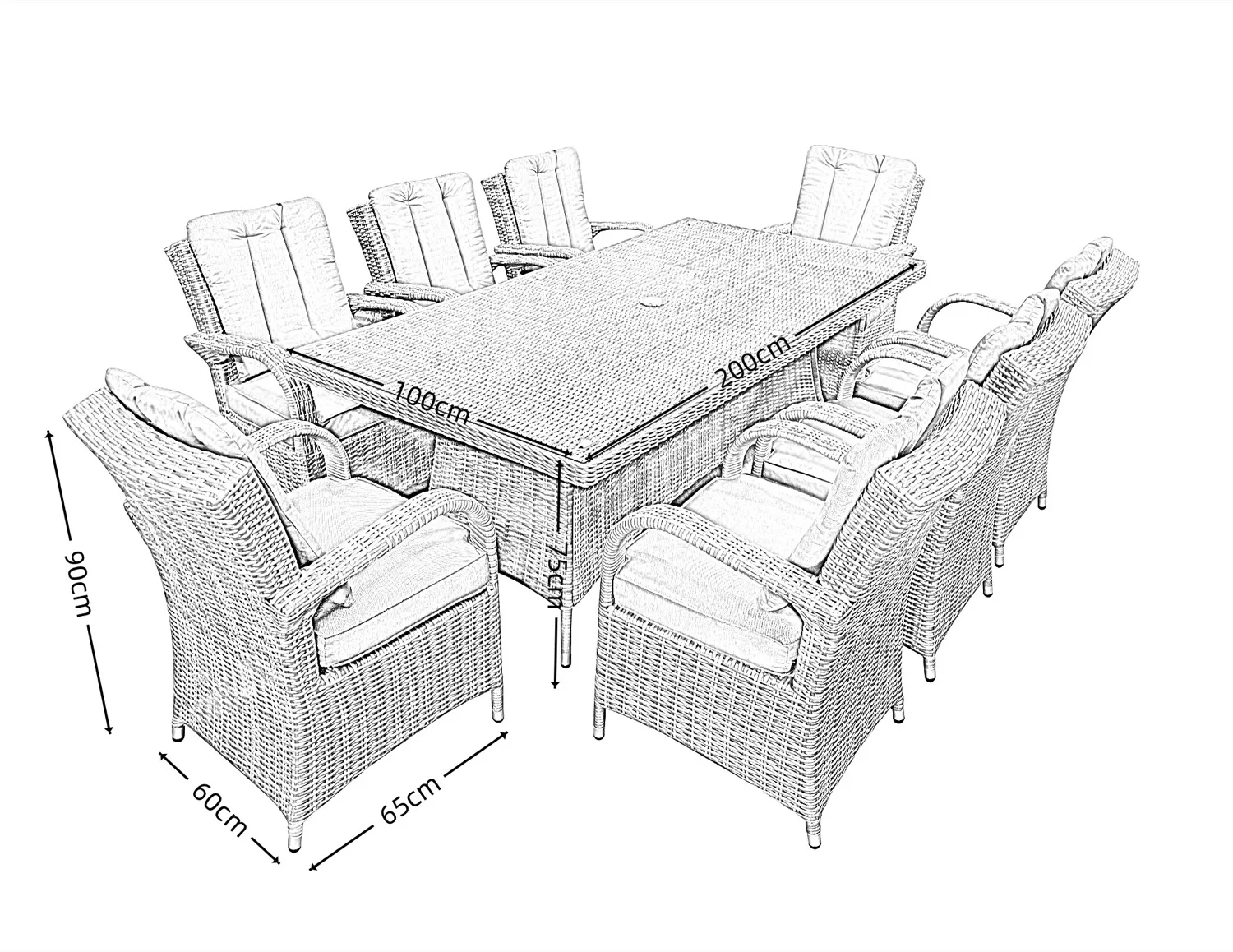 Ibiza 8 Seater Sand Rectangular Round Weave Dining Set – 2.0m thumbnail 10