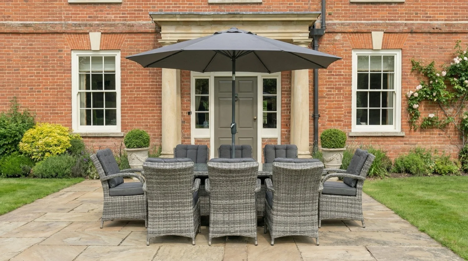 Riviera 8 Seater Grey Rectangular Round Weave Dining Set – 2.0m - Image 2