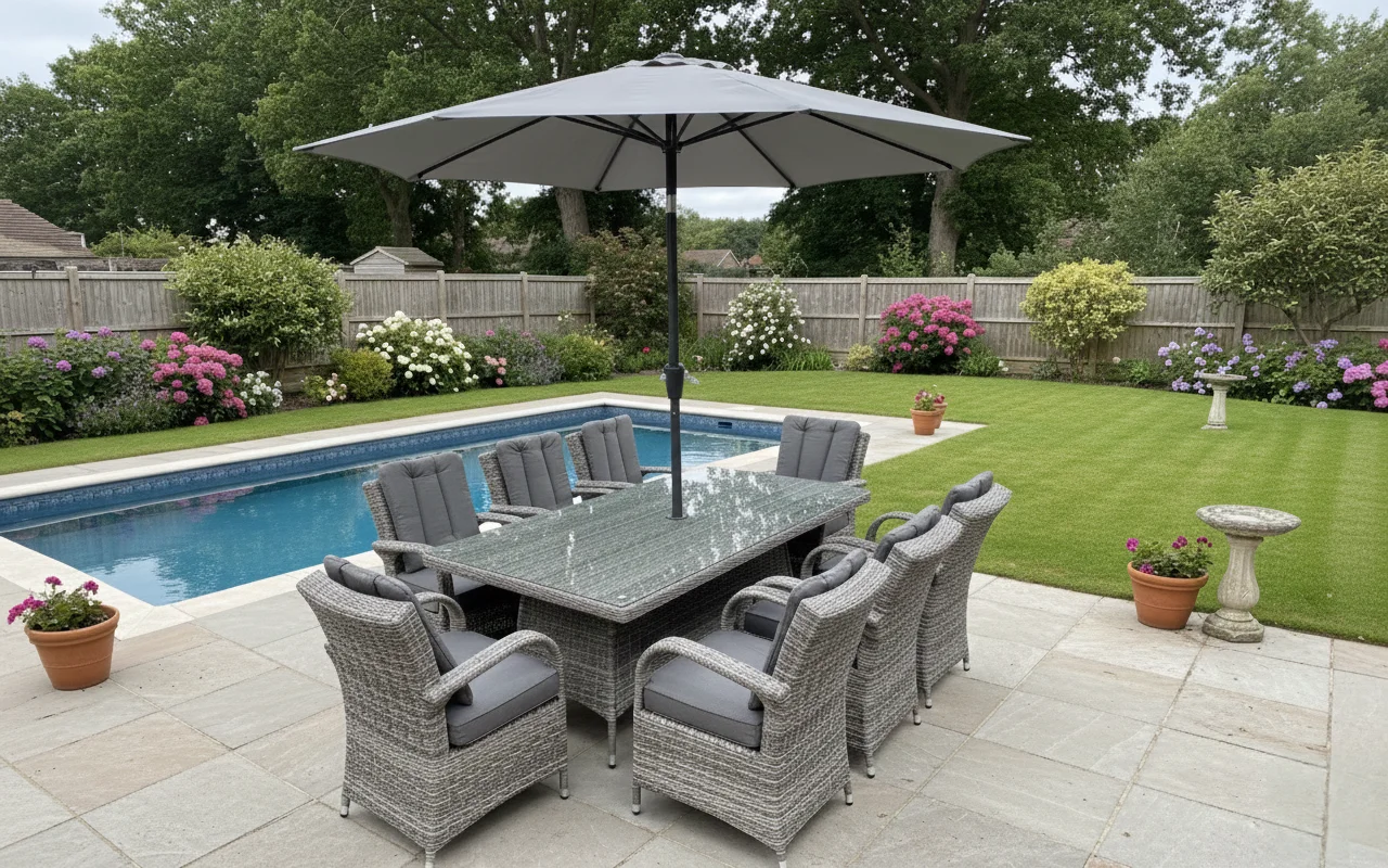 Riviera 8 Seater Grey Rectangular Round Weave Dining Set – 2.0m - Image 3