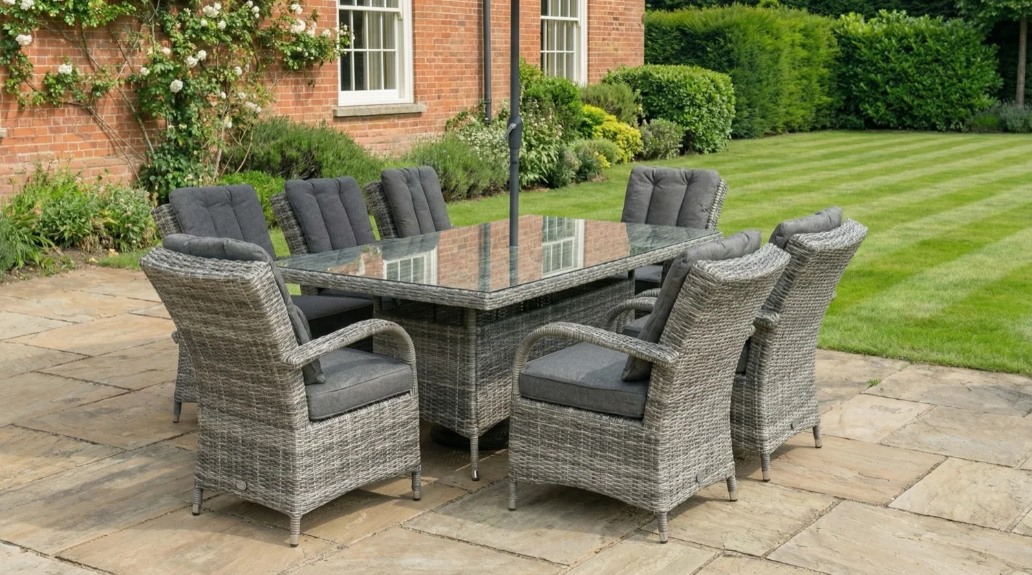 Riviera 8 Seater Grey Rectangular Round Weave Dining Set – 2.0m - Image 4