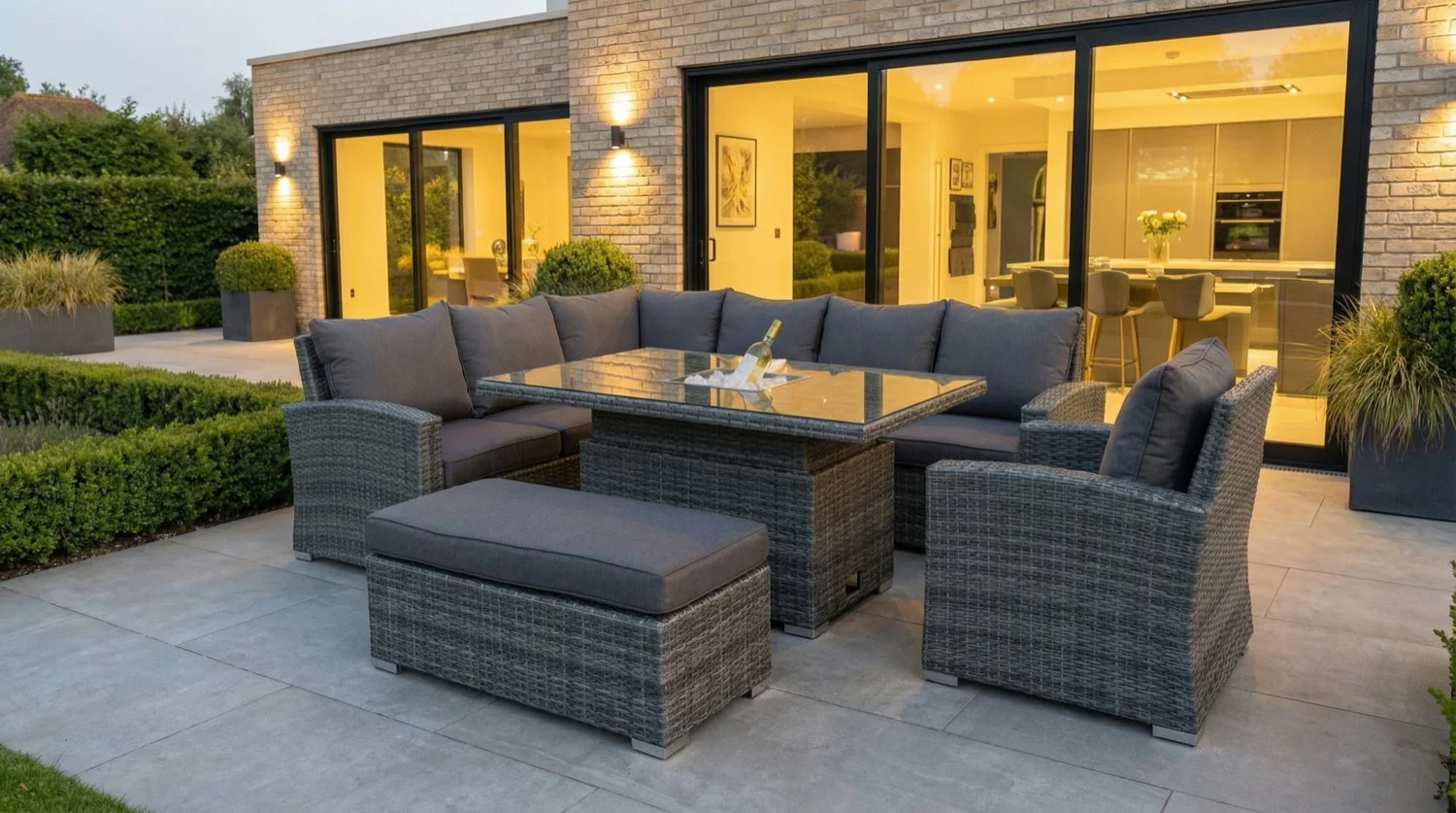 Monaco Corner Rising Table Sofa Set with Ice Bucket – Flat Grey - Image 2