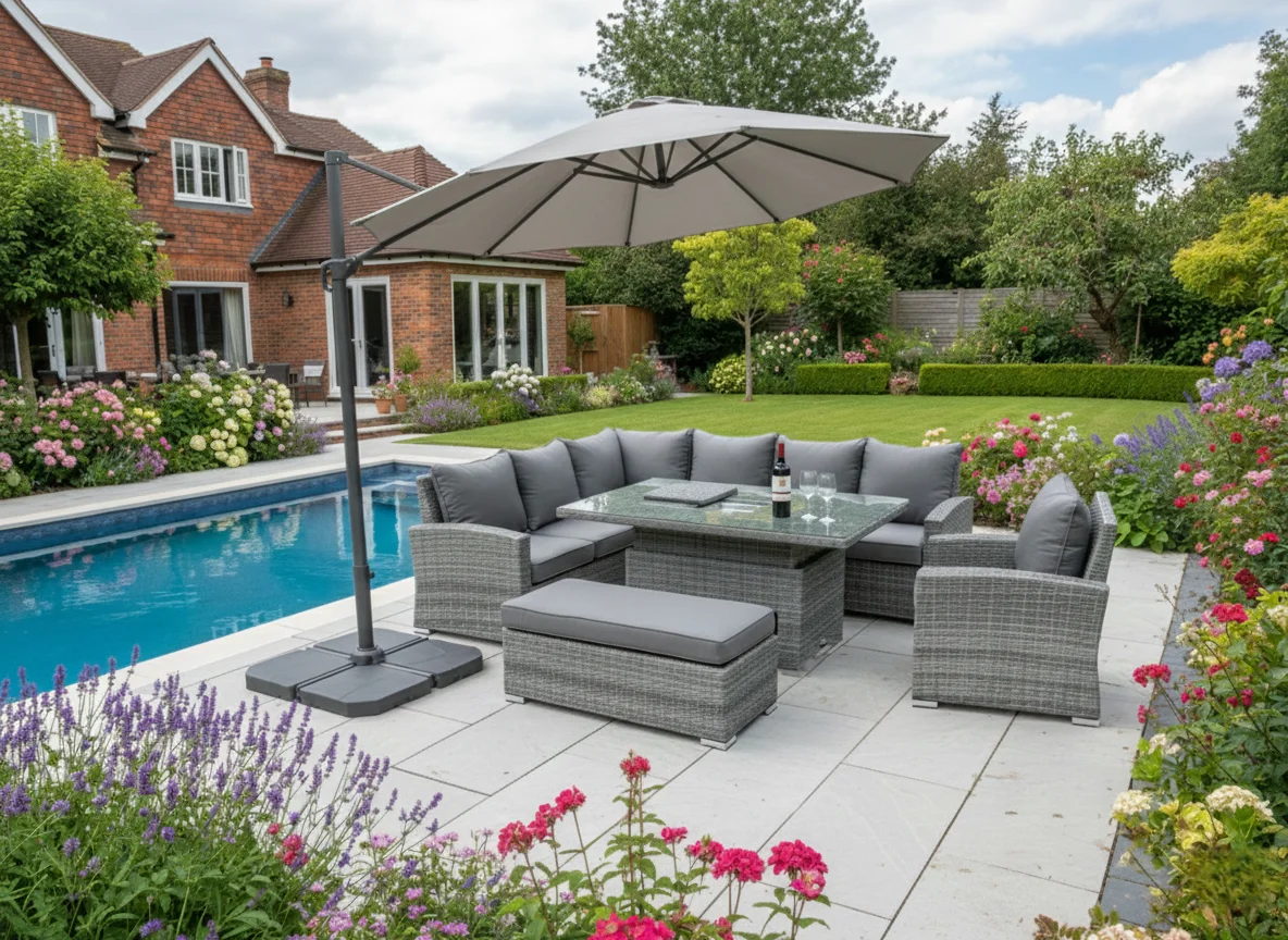 Monaco Corner Rising Table Sofa Set with Ice Bucket – Flat Grey - Image 3