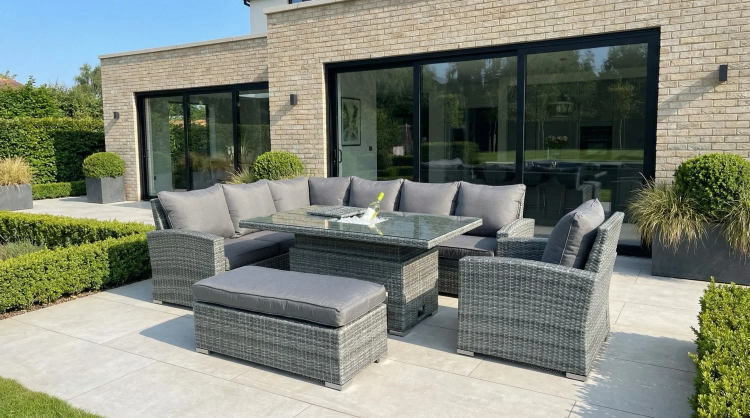 Monaco Corner Rising Table Sofa Set with Ice Bucket – Flat Grey - Image 4