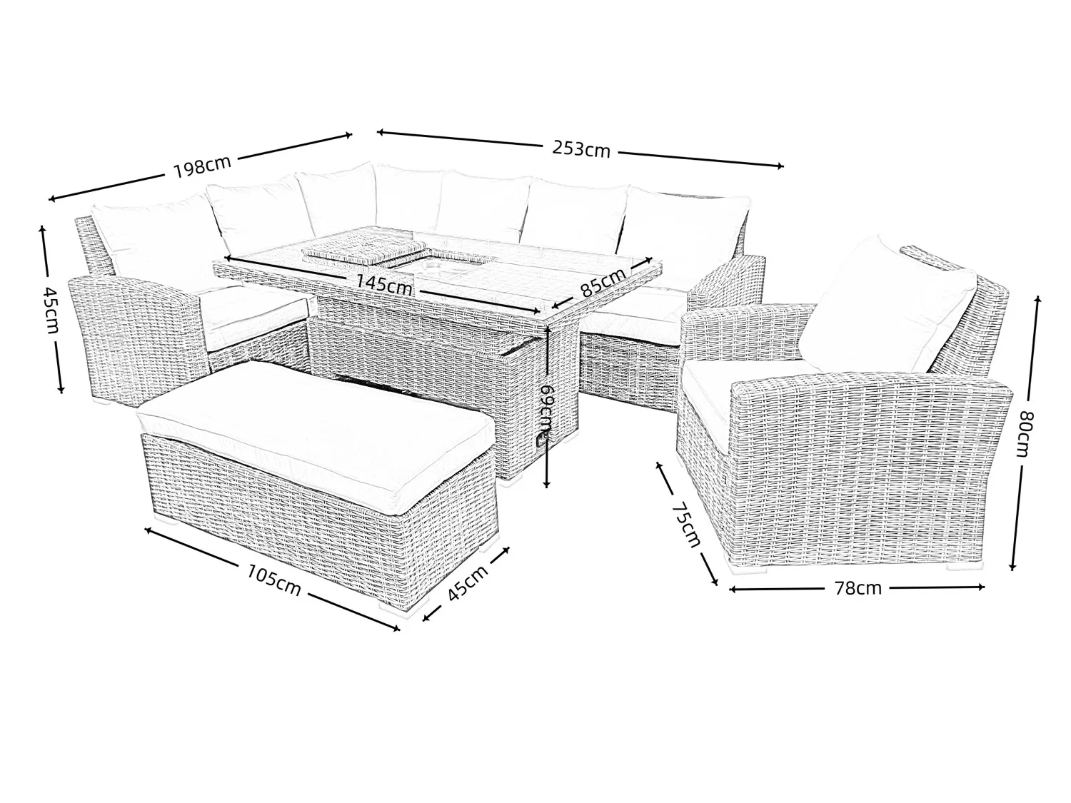 Ibiza Corner Rising Table Sofa Set with Ice Bucket – Sand thumbnail 12