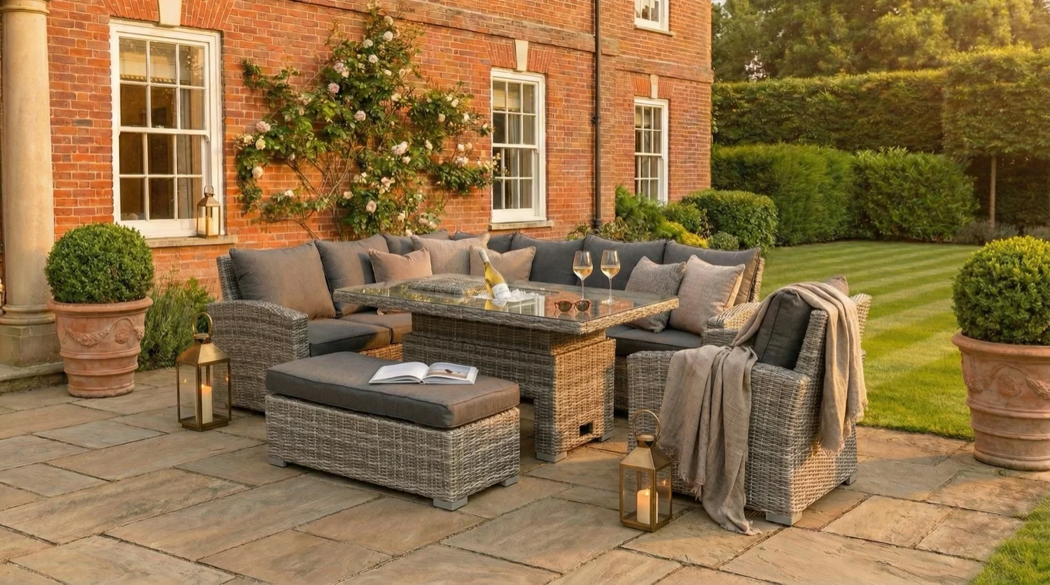 Riviera Corner Rising Table Sofa Set with Ice Bucket – Grey - Image 1