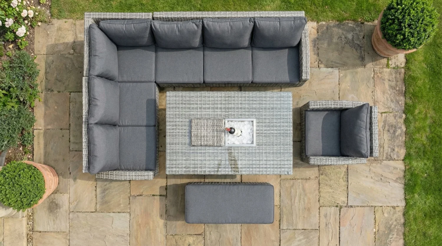 Riviera Corner Rising Table Sofa Set with Ice Bucket – Grey - Image 2