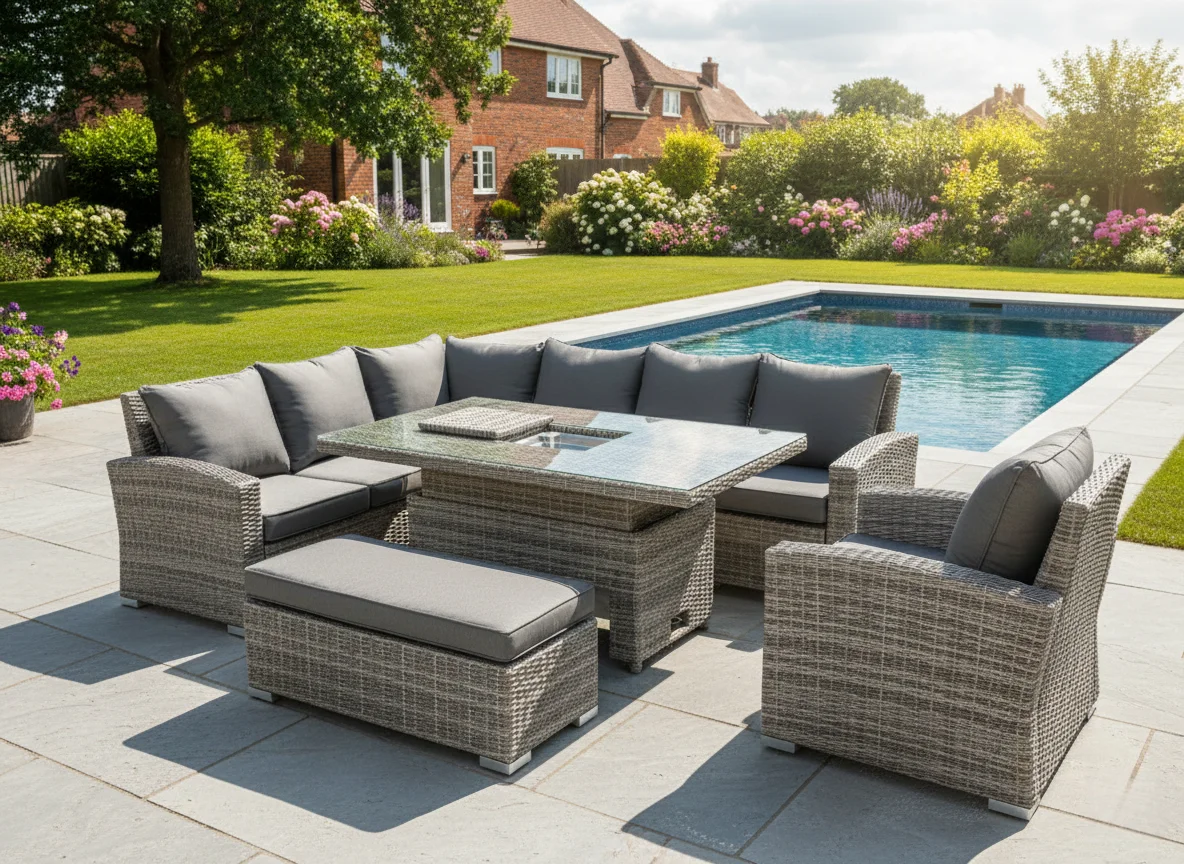 Riviera Corner Rising Table Sofa Set with Ice Bucket – Grey - Image 3