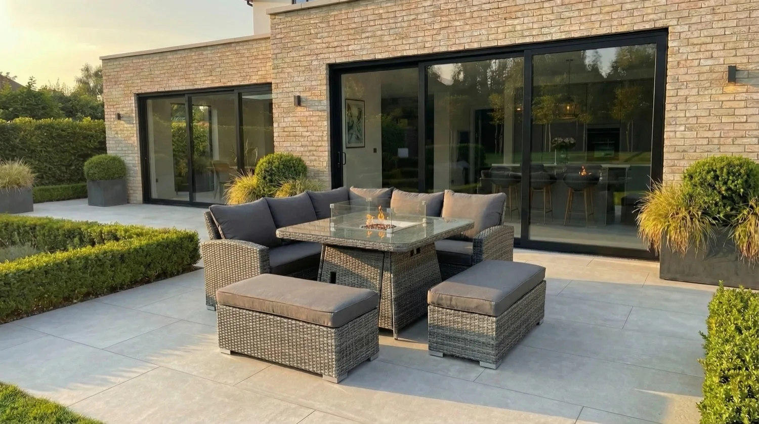 Monaco Fire Pit Corner Sofa Set – Flat Grey - Image 2