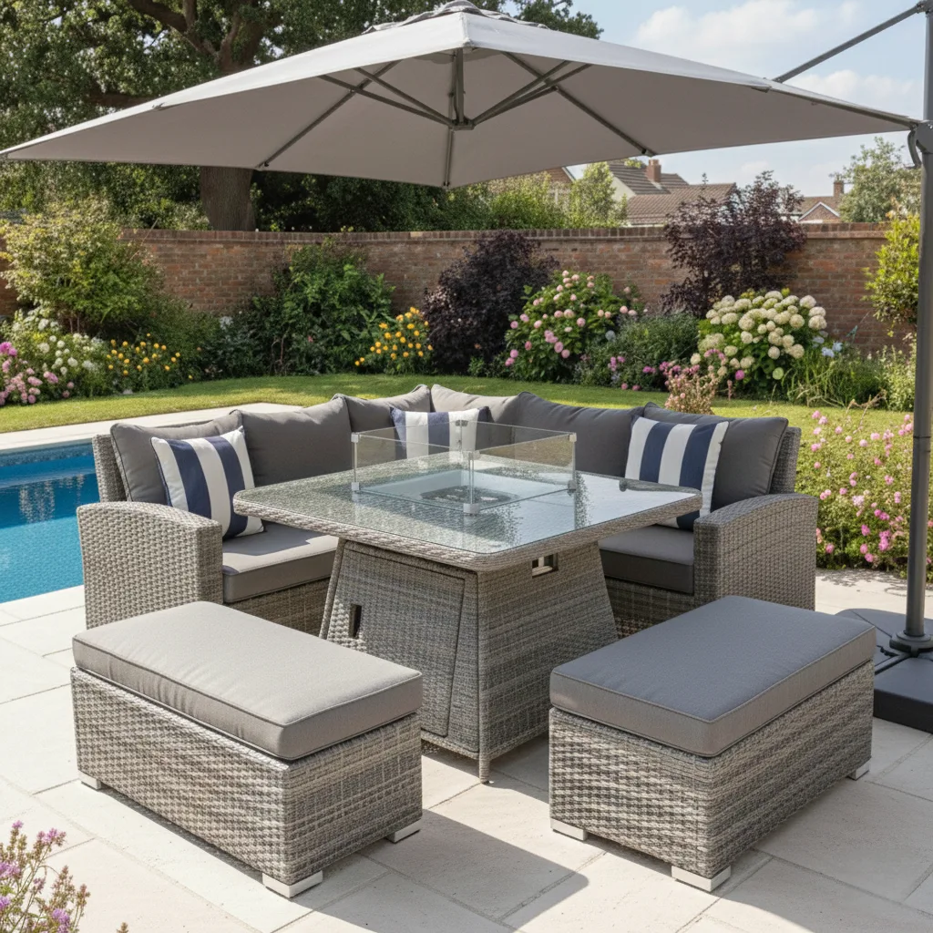 Monaco Fire Pit Corner Sofa Set – Flat Grey - Image 3