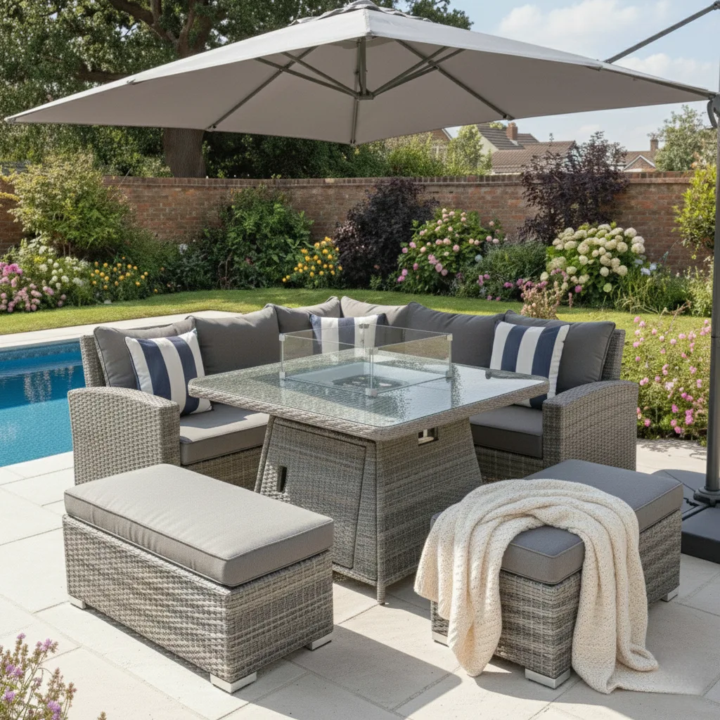 Monaco Fire Pit Corner Sofa Set – Flat Grey - View 5