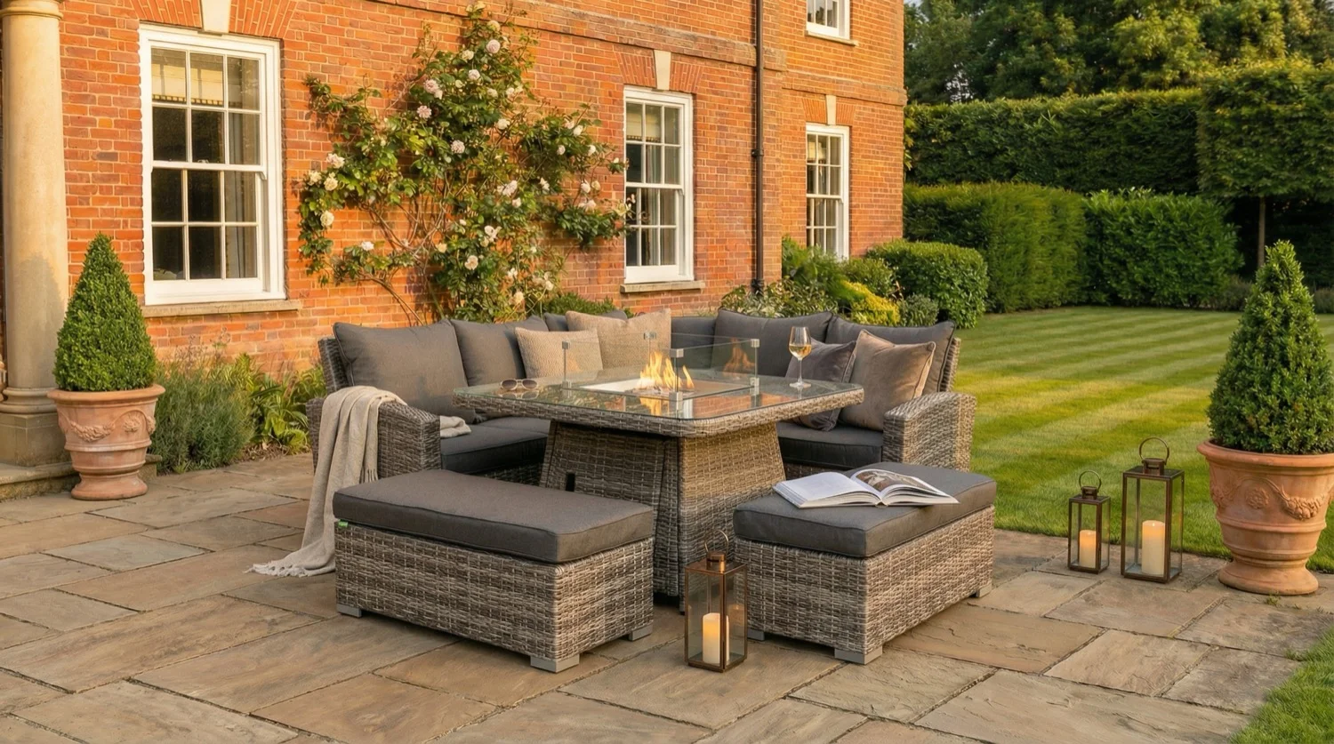 Riviera Fire Pit Corner Sofa Set – Grey - Image 1