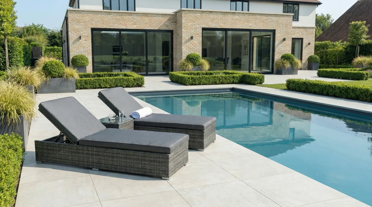 Monaco Double Wheeled Sun Lounger Set with Side Table – Flat Grey - Image 1