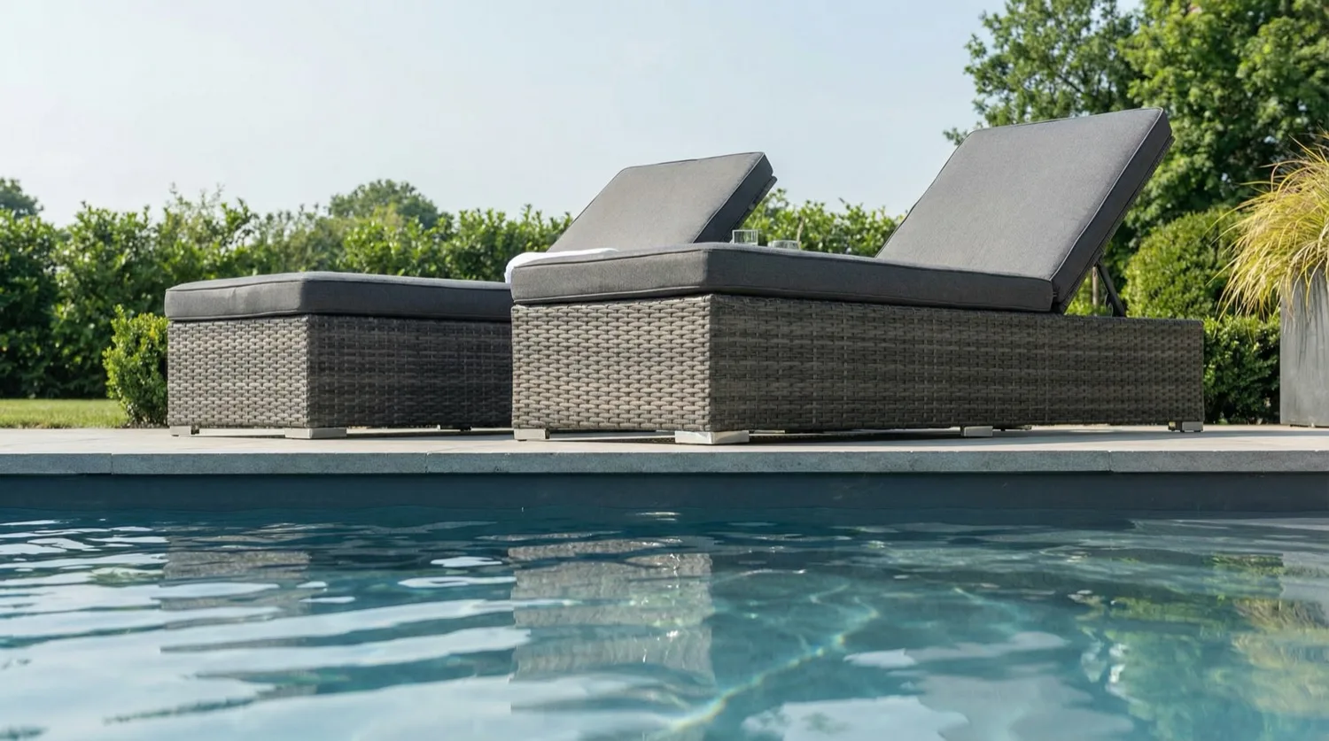 Monaco Double Wheeled Sun Lounger Set with Side Table – Flat Grey - Image 2