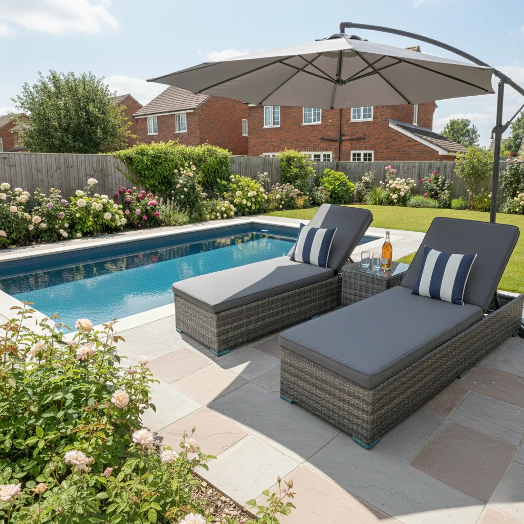 Monaco Double Wheeled Sun Lounger Set with Side Table – Flat Grey - Image 3