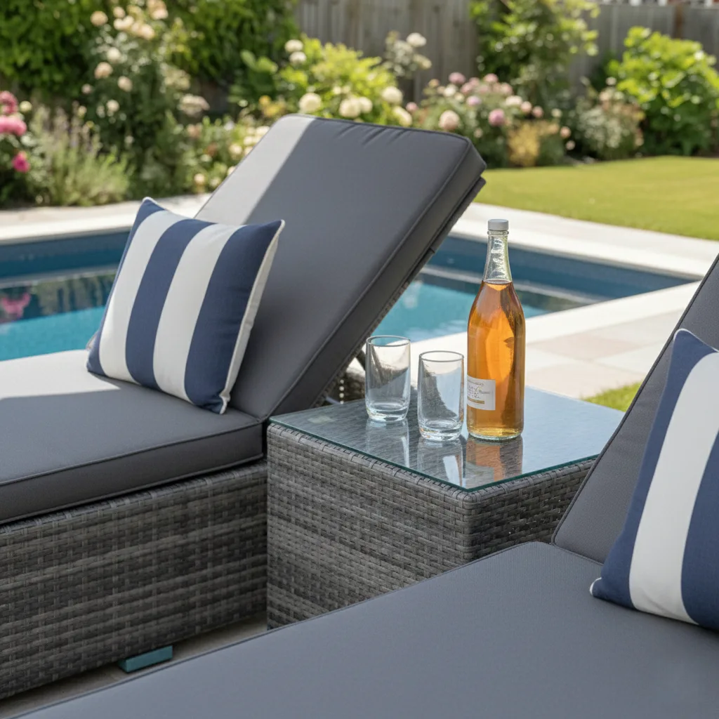 Monaco Double Wheeled Sun Lounger Set with Side Table – Flat Grey - View 5