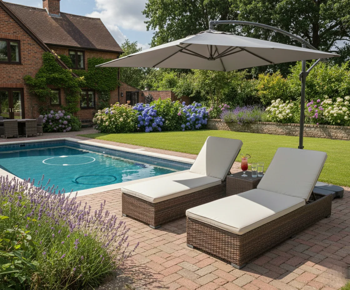 Ibiza Double Wheeled Sun Lounger Set with Side Table – Sand - Image 3