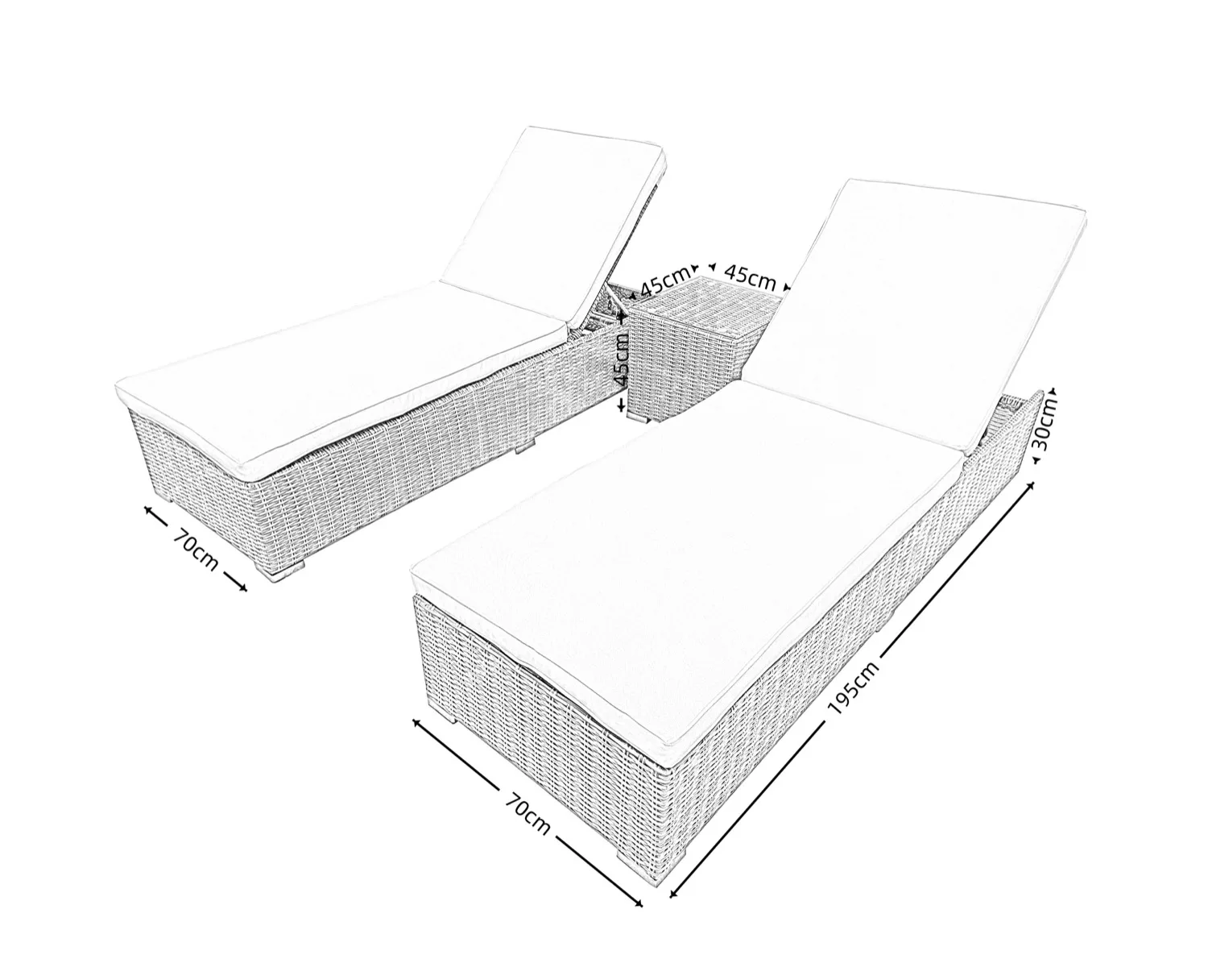 Ibiza Double Wheeled Sun Lounger Set with Side Table – Sand thumbnail 11