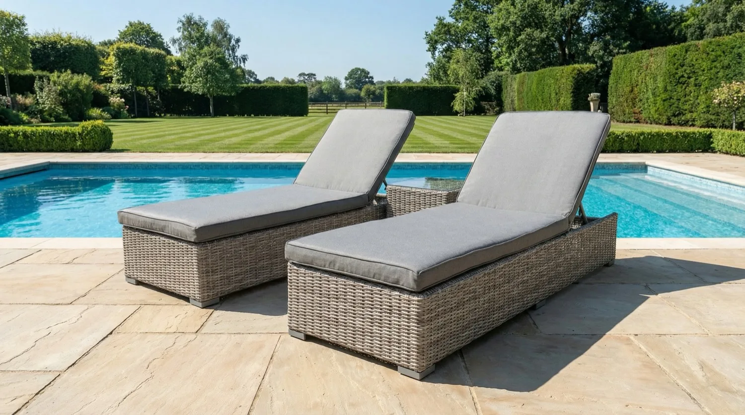 Riviera Double Wheeled Sun Lounger Set with Side Table – Grey - Image 1