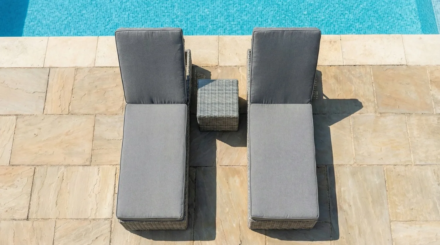 Riviera Double Wheeled Sun Lounger Set with Side Table – Grey - Image 2