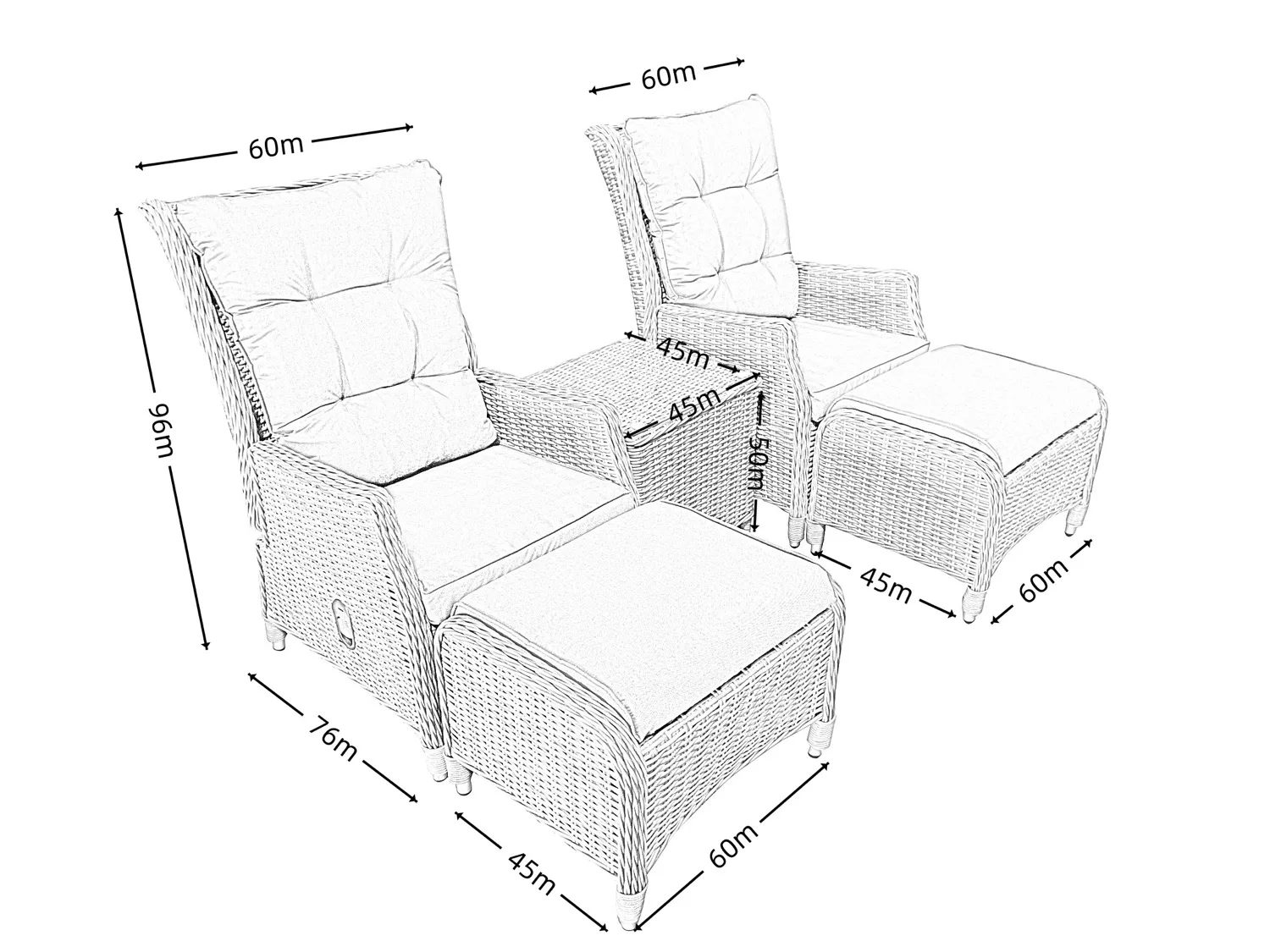 Monaco 2 Seater Grey Reclining Bistro Set thumbnail 13