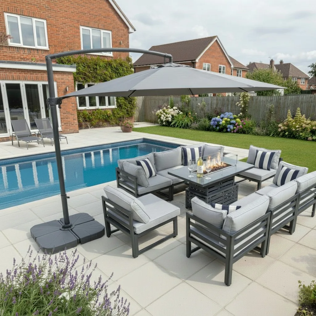 Tuscany 8 Seater Grey Modular Aluminium Corner Sofa Set with Rising Fire Pit Table - Image 3