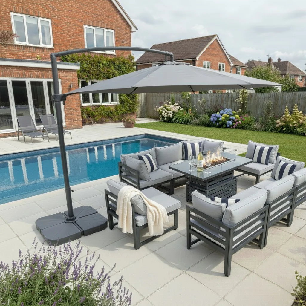 Tuscany 8 Seater Grey Modular Aluminium Corner Sofa Set with Rising Fire Pit Table thumbnail 9