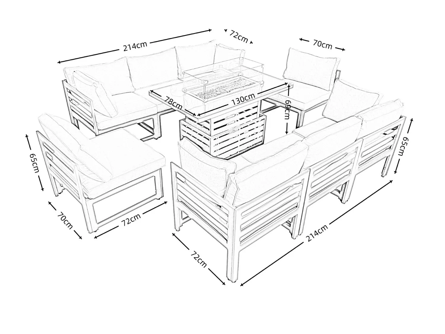 Tuscany 8 Seater Grey Modular Aluminium Corner Sofa Set with Rising Fire Pit Table thumbnail 10