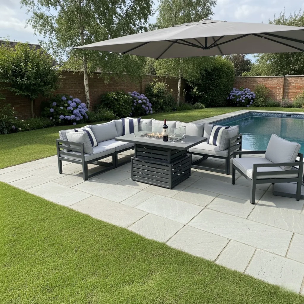 Tuscany 7 Seater Grey Modular Aluminium Corner Sofa Set with Rising Fire Pit Table - View 5
